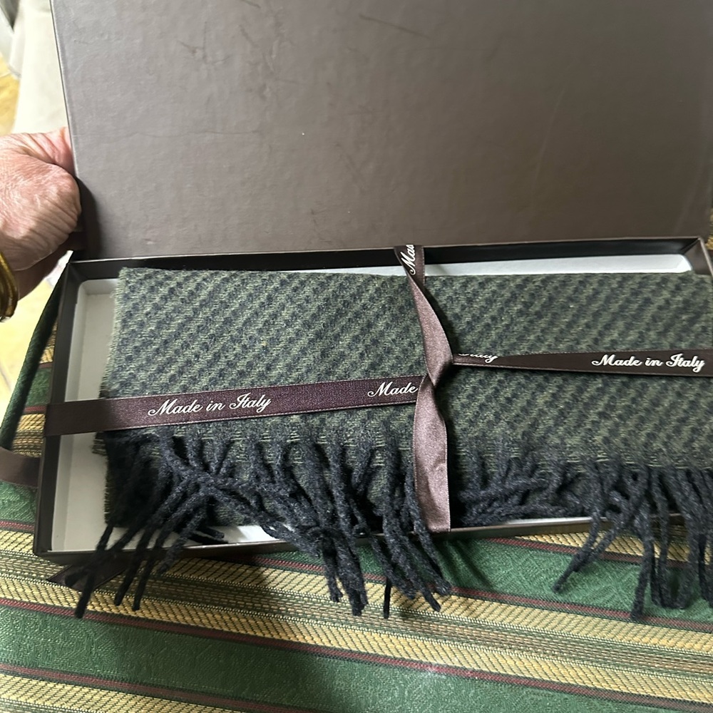 Elegant Green and Black cashmere Scarf